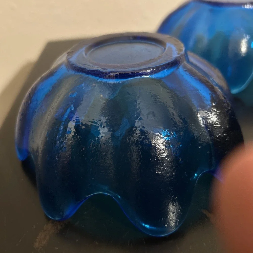 (2) VTG MCM BLENKO Art Glass Lotus Bowl‎ Blue Signed  2002 Richard Blenko - Picture 8 of 15